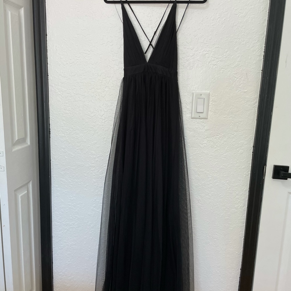 Black double slit mesh dress